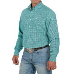 Cinch Men's Turquoise Print Button Down Western Long Sleeve Shirt