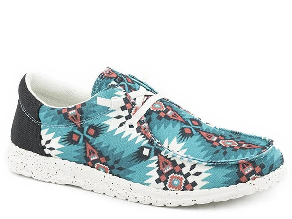 Roper Womens Blue Fabric Hang Loose Aztec Oxford Shoes 1 Roper Womens Blue Fabric Hang Loose Aztec Oxford Shoes