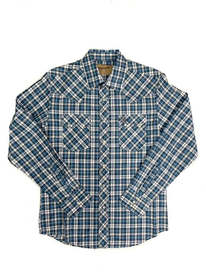 Wrangler 112318744 Mens Retro Long Sleeve Shirt Blue 1 Wrangler 112318744 Mens Retro Long Sleeve Shirt Blue