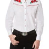 Women's Long Sleeve Western Shirt With Red Rose Embroidery