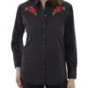 ELY WOMEN'S BLACK LONG SLEEVE WESTERN SHIRT WITH RED ROSE EMBROIDERY STYLE