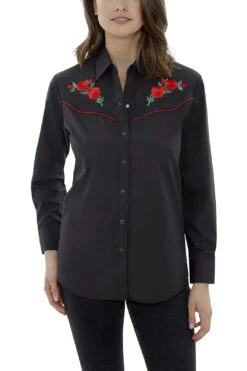 ELY WOMEN'S BLACK LONG SLEEVE WESTERN SHIRT WITH RED ROSE EMBROIDERY STYLE -HerraduraDeOro 000000 WE 0000000000 ba8da14c 93db 4a13 a07c 105fee66065a
