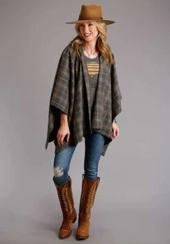 PLAID BLANKET WRAP SERAPE WITH HOOD -HerraduraDeOro 1109805397057c