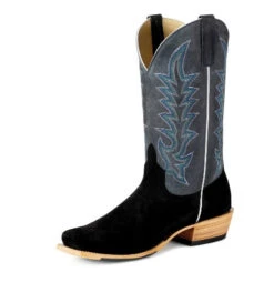 Horsepower Men`s Top Hand Black Suede Roughout 13` Blue Goat Top Cutter Toe Boot