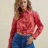 WOMEN'S WRANGLER RETRO AMERICANA BANDANA WESTERN SNAP SHIRT IN RED*FREE SHIPPING* FREE GIFT*