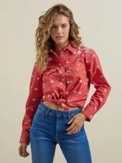 WOMEN'S WRANGLER RETRO AMERICANA BANDANA WESTERN SNAP SHIRT IN RED*FREE SHIPPING* FREE GIFT*