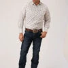 Roper Western Shirt Mens Long Sleeve Snap Wallpaper Stripe 01-001-0019-3058 WH