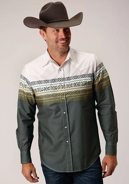 ROPER MEN'S VINTAGE BORDER LONG SLEEVE WESTERN SNAP SHIRT 2 ROPER MEN'S VINTAGE BORDER LONG SLEEVE WESTERN SNAP SHIRT - Image 2