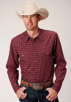ROPER MEN'S GEO LONG SLEEVE WESTERN SNAP SHIRT 03-001-0064-0311 RE