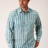 Roper Western Shirt Mens Long Sleeve Ombre Stripe Aqua 01-001-0044-0250 BU