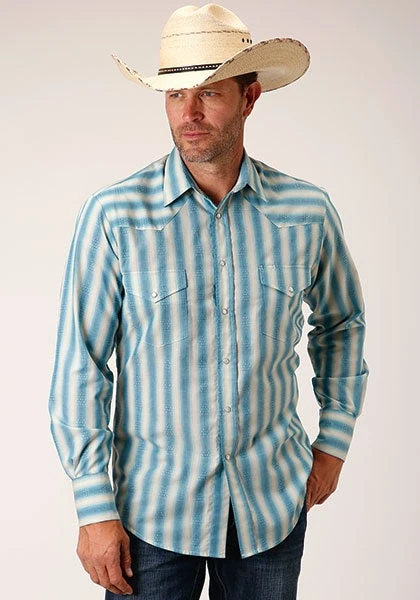 Roper Western Shirt Mens Long Sleeve Ombre Stripe Aqua 01-001-0044-0250 BU 1 Roper Western Shirt Mens Long Sleeve Ombre Stripe Aqua 01-001-0044-0250 BU