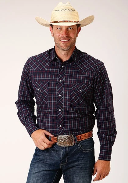 Roper Western LONG SLEEVE Shirt Mens L/S Polyester Navy 01-001-0101-2008 BU 1 Roper Western LONG SLEEVE Shirt Mens L/S Polyester Navy 01-001-0101-2008 BU