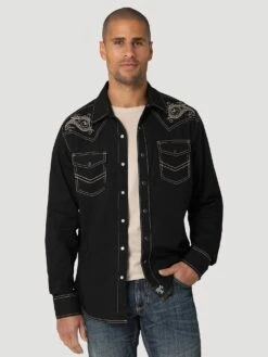 MENS ROCK 47 LONG SLEEVE SOLID SHIRT:BLACK EMBER