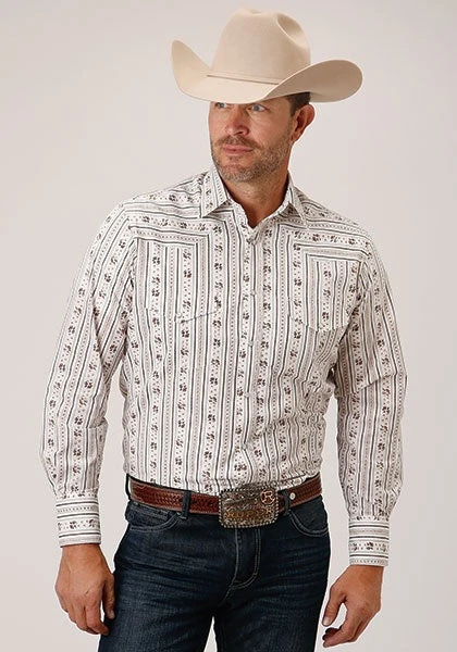 Roper Western Shirt Mens Long Sleeve Snap Wallpaper Stripe 01-001-0019-3058 WH 2 Roper Western Shirt Mens Long Sleeve Snap Wallpaper Stripe 01-001-0019-3058 WH - Image 2