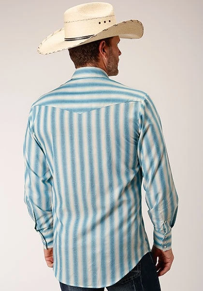 Roper Western Shirt Mens Long Sleeve Ombre Stripe Aqua 01-001-0044-0250 BU 3 Roper Western Shirt Mens Long Sleeve Ombre Stripe Aqua 01-001-0044-0250 BU - Image 3