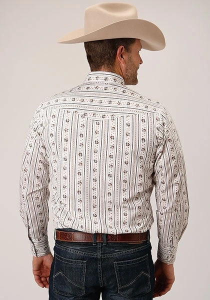 Roper Western Shirt Mens Long Sleeve Snap Wallpaper Stripe 01-001-0019-3058 WH 3 Roper Western Shirt Mens Long Sleeve Snap Wallpaper Stripe 01-001-0019-3058 WH - Image 3