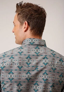 Men's Geometric Aztec Horizontal Print L/S Snap Shirt By Roper - 03-001-0067-0304 GY -HerraduraDeOro 3 e9b81258 4525 40d6 aacd 83e635e3a9df