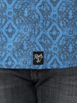 MEN'S ROCK 47® BY WRANGLER® LONG SLEEVE EMBROIDERED YOKE WESTERN SNAP PRINT SHIRT IN BLUE PRINT -HerraduraDeOro 4 0d36a819 535f 4e83 b4b0 eb76d92af110