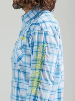 MEN'S WRANGLER® LOGO LONG SLEEVE WESTERN SNAP PLAID SHIRT IN SEA BLUE 8 MEN'S WRANGLER® LOGO LONG SLEEVE WESTERN SNAP PLAID SHIRT IN SEA BLUE -HerraduraDeOro 4 6d911d66 390e 4829 ada3 97248f1b8aab