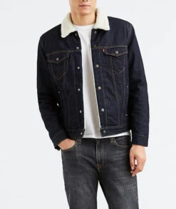 LEVI'S MEN'S JUNIPER SHERPA LINED TRUCKER DENIM JACKET -HerraduraDeOro 501 4