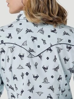 WOMEN'S WRANGLER RETRO COWGIRL CACTUS WESTERN SNAP SHIRT IN BLUE PRINT*FREE SHIPPING* FREE GIFT* -HerraduraDeOro 5 b9084502 dd1a 4b02 9f1c 7d3b715005de