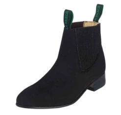 Dark BOTINE CHARRO LA BARCA COLOR NEGRO GAMOSA. MEXICAN BLACK SUEDE LEATHER ANKLE BOOT