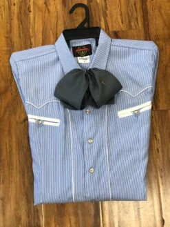 CAMISOLOA CHARRA COLOR AZUL Y BLANCA RAYADA. BLUE AND WHITE CHARRO PINSTRIPE SHIRT