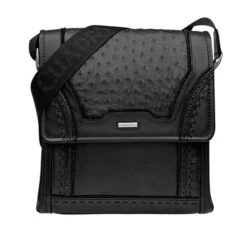 CUADRA PORTO NEGRO OSTRICH MESSENGER BAG.