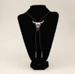 SILVER STEER SKULL BOLO TIE