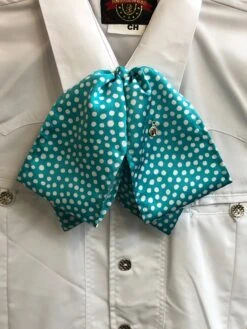 LIGHT BLUE WITH WHITE POLKADOTA CHARRO TIE. MOŃO CHARRO AZUL CON LUNARES BLANCOS