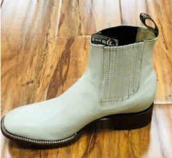 BOTINE CHARRO CUADRADO COLOR HUESO.MENS BOTINE CHARRO SQUARE TOE BONE COLOR -HerraduraDeOro SQUARE TOE BOTINES BONE COLOR 2