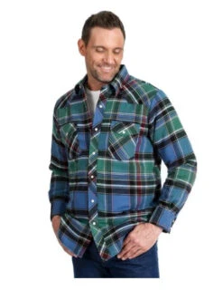 Wrangler Men's Color Plaid Quilted Lined Snap Western Flannel Shirt -HerraduraDeOro W 1
