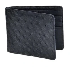 MEN'S BIFOLD LEATHER WALLET 100% OSTRICH LEATHER. CARTERA DE AVESTRUZ ORIGINAL DE COLOR NEGRA