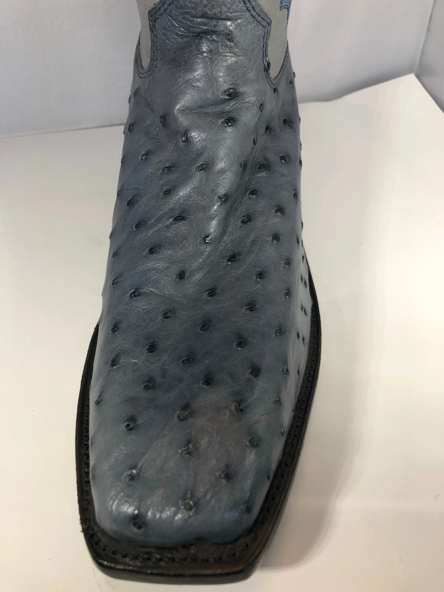 BOTA JUSTIN COLOR AZUL DE AVESTRUZ.MEDIUM SQUARE TOE JUSTIN BLUE JEAN OSTRICH BOOTS 4 BOTA JUSTIN COLOR AZUL DE AVESTRUZ.MEDIUM SQUARE TOE JUSTIN BLUE JEAN OSTRICH BOOTS - Image 4