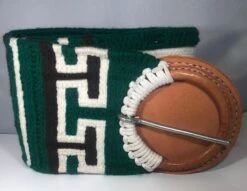 CINCHO DE CHARRO DE COLORS VERDE, BLANCO Y CAFE.CHARRO CINCH 3 COLORS GREEN, WHITE AND BROWN