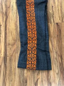PANTALONES DE CHARRO. AUTHENTIC CHARRO PANTS THAT ARE DARK GRAY COLOR WITH CARROT SUEDE LEATHER STITCHED STENCEIL ART WORK -HerraduraDeOro image 9e4fdf2f 09cd 48a4 a652 a858d32f49c9
